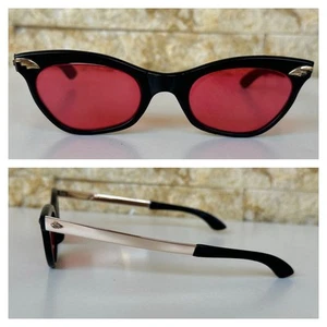 1950'S VINTAGE CAT EYE SUNGLASSES FRANCE MADE GOLD RED MID CENTURY LADIES RARE - Picture 1 of 20