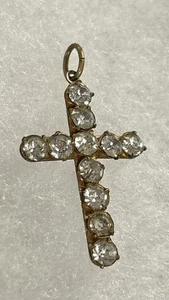 Antiker Anhänger Kreuz Messing Krappen montiert klar Strass - Bild 1 von 3