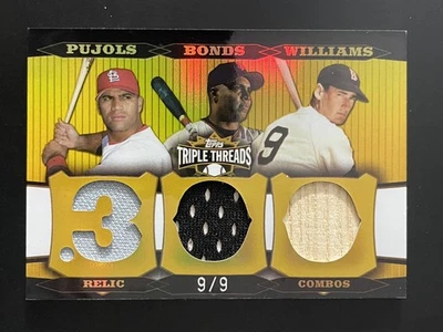 Camiseta deportiva Topps Triple Threads 2006 Albert Pujols Barry Bonds Ted Williams 9/9 bate Foto 1 de 2