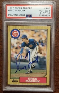 1987 Topps Traded  #70T Greg Maddux RC Signed PSA 4/ Auto Grade 10 Cubs HOF - Picture 1 of 2