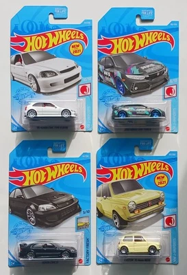 Lot of 4 2021 Hot Wheels New Models-J-Imports Honda Civic Type R-Si & 70 Custom - Image 1 of 4