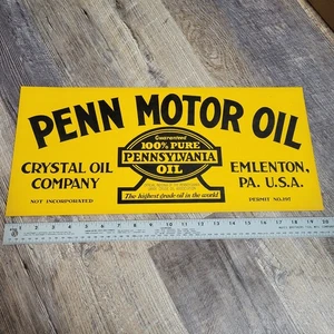 Vtg NOS Penn Motor Oil Cardboard Sign Emlenton PA Crystal Original 30's RARE USA - Picture 1 of 6