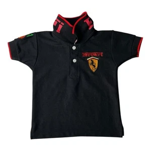 Ferrari 90s Vintage Embroidered Black Kid's Polo Sz 4 - Picture 1 of 12