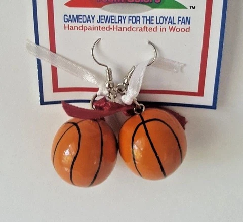ALABAMA CRIMSON TIDE BASKETBALL EARRINGS W/ RIBBON GAME DAY JEWELRY Cover