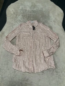 Express The City Shirt Button Up Womens XS Pink Stripe Roll Tab Sleeve - Picture 1 of 8