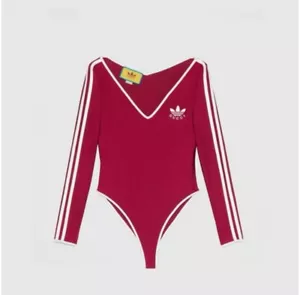 New Gucci x Adidas Logo Top Bodysuit Long Sleeve Red White Size L - Picture 1 of 10