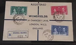 1937 hong kong registered cover queen & KGV coronation - Picture 1 of 2