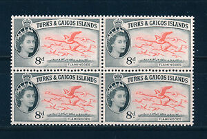 TURKS & CAICOS ISLANDS 1957 DEFINITIVES SG245 8d (BIRDS) BLOCK OF 4 MNH