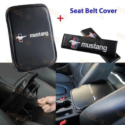 Almohadilla de cojín con reposabrazos central bordado para automóvil con juego de funda de cinturón de seguridad para MUSTANG Foto 1 de 4