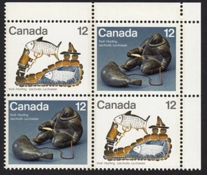 INUIT HUNTING, ABORIGINAL CANADA 1977 #748-749 MNH UR BLANK Block of 4 - Picture 1 of 1