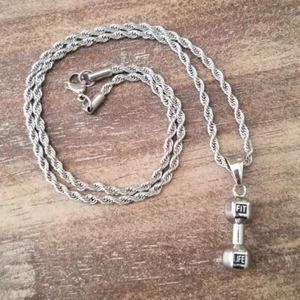 Dumbbell Necklace, Stainless Steel, Fitness Gym Jewelry - Picture 1 of 3