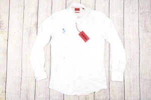 HUGO BOSS WHITE C-JASON 15 SLIM EASY IRON DRESS BUTTON FRONT SHIRT MENS DEFECT - Picture 1 of 10