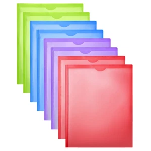 Heavy Duty Plastic 3 Prong Pocket Folders W/Clear Front Pocket 4 Colors 8 Pack - Picture 1 of 12