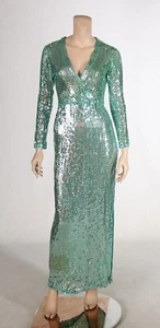 Mardi Gras New York Vintage 70s 80s Green Silver Sequin Disco Maxi Dress sz 6 - Picture 1 of 4