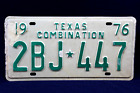 Vintage 1976 Texas Combination Single Green & White License Plate 2BJ-447