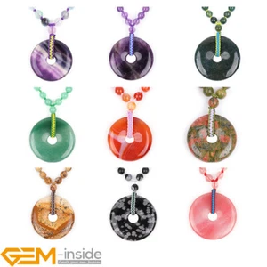Natural Assorted Gemstones Donut Charms Pendant Necklace Jewelry Handmade 18-16" - Foto 1 di 175