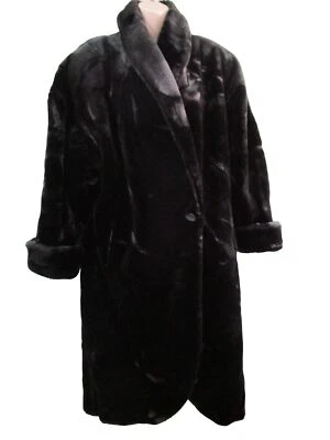 Abrigo de visón negro sintético Donnybrook botón único totalmente forrado vintage grande usado en excelente estado Foto 1 de 4