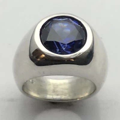 ANILLO HOMBRE PLATA ESTERLINA MJG. ZAFIRO AZUL LABORATORIO 12MM. Bisel completo. TALLA 9 1/2 Foto 1 de 4