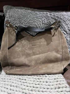 JIMMY CHOO Raven Suede Hobo Tote Shoulder Bag Large Tan Silver Hardware Chain - Picture 1 of 16