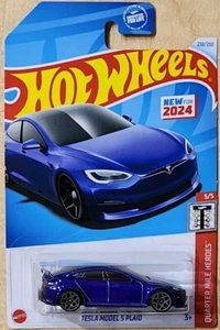 2024 Hot Wheels blau Tesla Model S kariert 238/250 Quarter Mile Heroes 5/5 - Bild 1 von 6