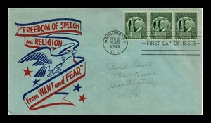 DR JIM STAMPS US COVER WWII FOUR FREEDOMS FDC SCOTT 908 PATRIOTIC CACHET - Picture 1 of 2