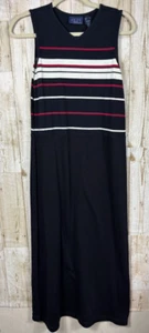Liz Claiborne Sleeveless Cotton Maxi Dress S Black Red Preppy Chic Fashion - Picture 1 of 5