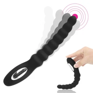 Bendable Silicone Vibrating Anal Beads Butt Plug Vibe Sex Toys for Men Women - Picture 1 of 12