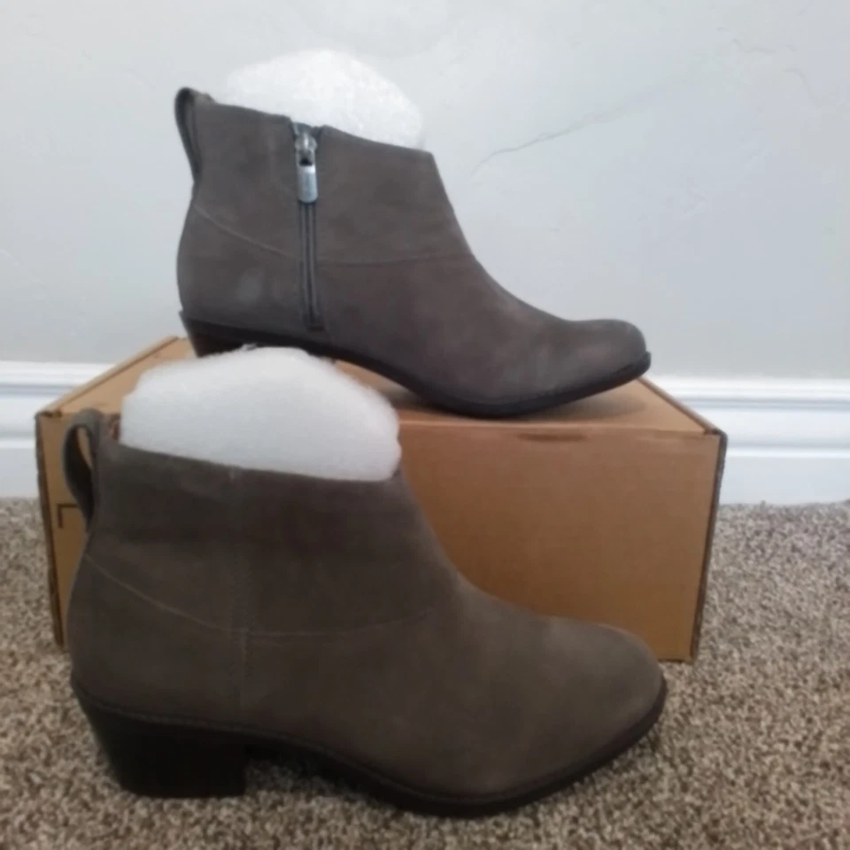Vionic Joy Zadie Gray Suede Zip-Up Ankle Booties Boots Women's Size 7