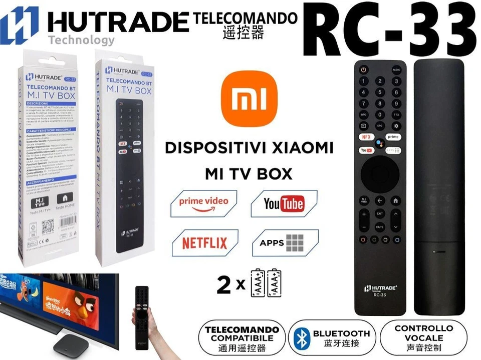 Telecomando Bluetooth Vocale Hutrade RC-33 per Xiaomi Mi TV Box mar - Immagine 1 di 1