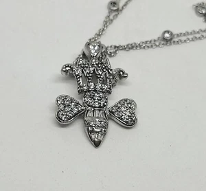 Sterling Silber Bienenkönigin mit Krone CZ Steine Kette Anhänger Halskette .925  - Bild 1 von 6