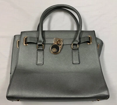 Dasein Large Steel Gray Metallic Handbag Satchel Laptop Bag Purse 13 3/4” - Image 1 of 4