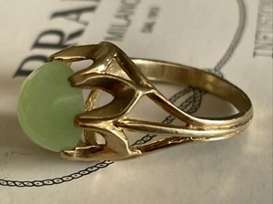 ANILLO Corona Vintage Oro Amarillo 10K Corte Cabuchión Jade o CRISOPRASA - Imagen 1 de 10