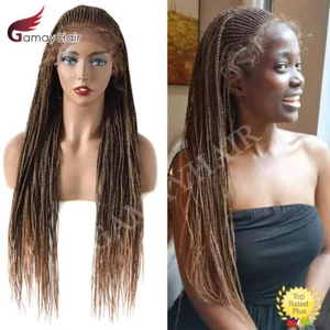 Parrucca anteriore intrecciata pizzo intrecciata scatola micro cornrow capelli bambino Kanekalon sintetica Stati Uniti - Foto 1 di 18