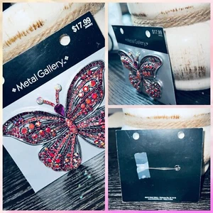 🦋 Broche Metal Gallery Rosa Mariposa Estrás 4” Ancho [Nuevo]🦋 - Imagen 1 de 9