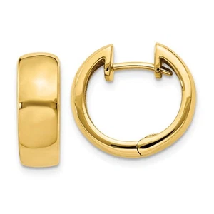 14k Yellow Gold Hinged Huggie Round Hoop Earrings, 15mm (9/16 Inch) - Picture 1 of 6