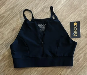 NEW w/tags Becco Los Angeles Black Partial Zipper Sports Bra Workout Top Small - Picture 1 of 4