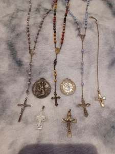 Vintage Italy Rosary Beads bundle Job Lot Gold, Glass and wood beads Religious - Picture 1 of 6