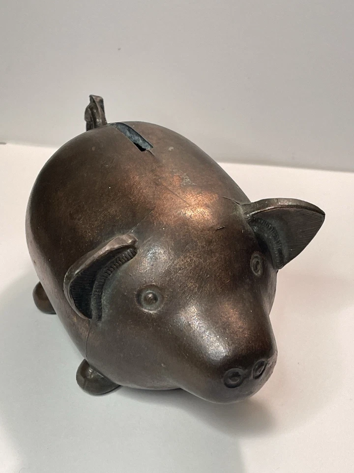 Hucha de metal fundido de 4,5" monedas de cobre lavadas contenedor de centavos cerdo de colección Foto 1 de 4