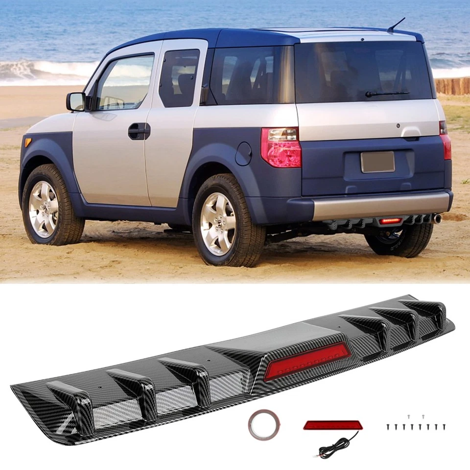 Carbon Fiber Rear Bumper Spoiler Diffuser Trim w/ Brake Lights For Honda Element - Image 1 of 4