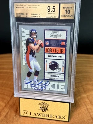 2010 PLAYOFF CONTENDERS ROOKIE TICKET AUTO RC /400 - TIM TEBOW - BGS GEM MT 9.5 - Image 1 of 2
