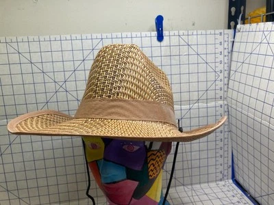 Sombrero de Vaquero de Paja Tejido Tostado con Banda Marrón y Cuerda Talla Única Sea Grass Texas Foto 1 de 4