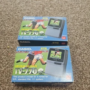 2 x VINTAGE CASIO TV-770 LCD COLOUR HANDHELD / POCKET TV BOXED - Bild 1 von 6