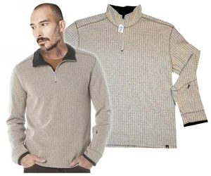 prAna Herren XXL Haferflocken breit gerippt TRASK 1/4 ZIP PULLOVER Wollmischung Tasche - Bild 1 von 4