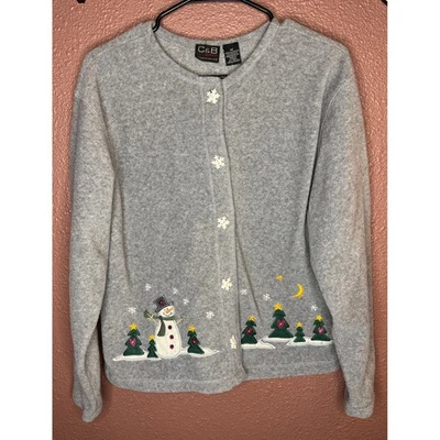 Cárdigan polar vintage Croft & Barrow para mujer gris muñeco de nieve Navidad copo de nieve M Foto 1 de 4