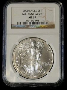 2000 $1 American Silver Eagle NGC MS69 Millennium Set Brown Label .999 1 Troy oz - Picture 1 of 6