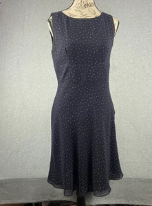 Vintage 90er Ann Taylor Damen 100 % Seide Kleid gepunktet ärmellos A-Linie Gr. 4 - Bild 1 von 14