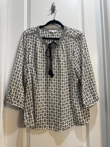 DR2 weiß/schwarz Rautenmuster Top XL Schlitz V-Ausschnitt 3/4 Ärmel Achsel zu Achsel 24" - Bild 1 von 7