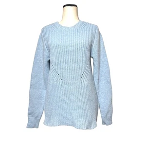 J. Crew Wool Crew Neck Sweater Women Large Chunky Knit Icy Blue Wool Sweater - Picture 1 of 10