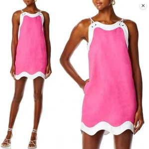 Staud Dress Womens Sz S Pink White Linen Lined Renata Shift Mini w Pockets - Picture 1 of 6