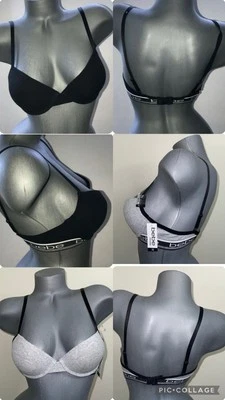 BEBE Push Up Padded Cotton Underwire Printed Logo Bra. Grey. NWT - Image 1 of 4